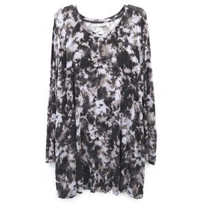 Logo by Lori Goldstein tie dye stretch knit tunic top Size 3X black long sleeve